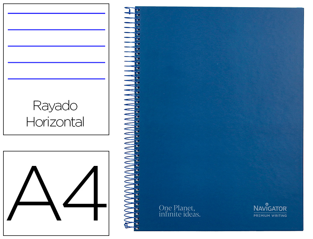 CUADERNO ESPIRAL NAVIGATOR A4 TAPA DURA 80H 80GR HORIZONTAL CON MARGEN AZUL MARINO