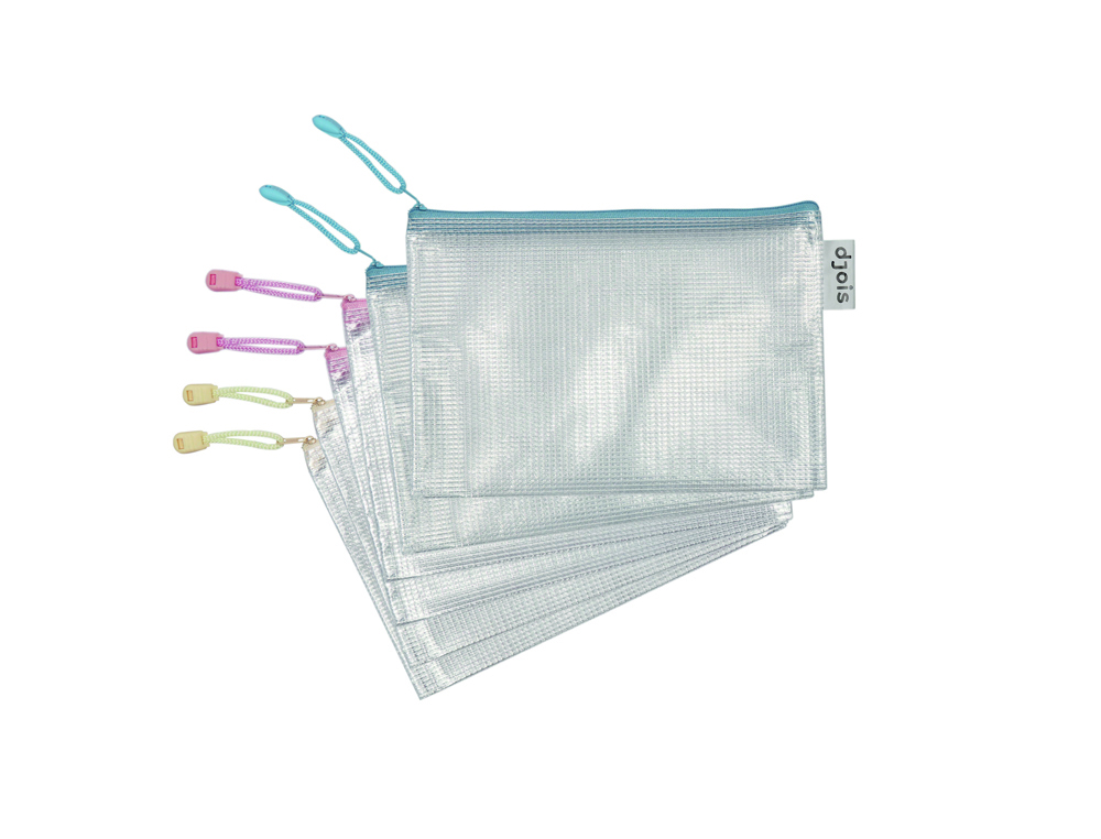 BOLSA MULTIUSOS TARIFOLD ZIPPER CON CREMALLERA DIN A5 PACK DE 6 UNIDADES COLORES PASTEL SURTIDOS
