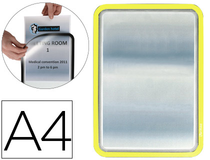MARCO PORTA ANUNCIOS TARIFOLD MAGNETO DIN A4 DORSO ADHESIVO REMOVIBLE COLOR AMARILLO PACK DE 2 UNIDADES