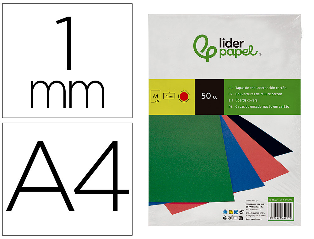 TAPA ENCUADERNACION LIDERPAPEL CARTON A4 1MM ROJA PAQUETE DE 50 UNIDADES
