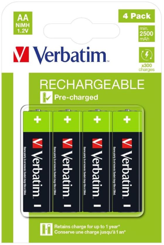 PILAS ALCALINA VERBATIN RECARGABLE AA BL.4u