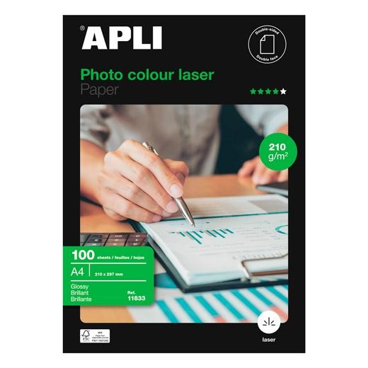 APLI PAPEL FOTOGRFICO A4 210GR LSER DOBLE CARA PAQUETE 100H BLANCO BRILLO